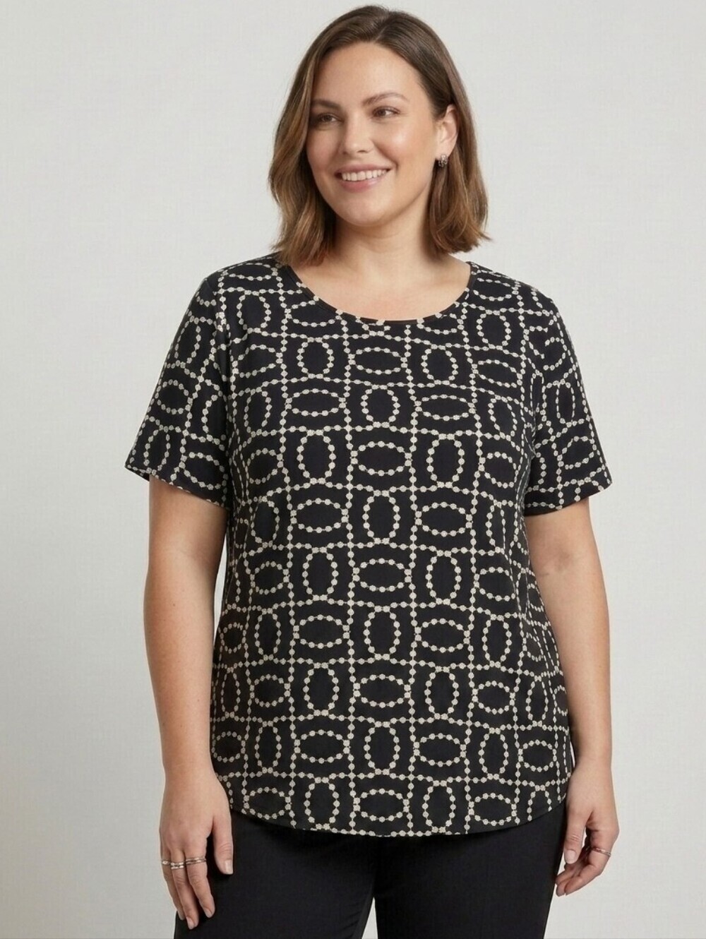 JULES & LEOPOLD String of Pearls Patterned Women's Short Sleeve Top, Size 1X